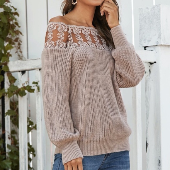 SHARON Off Shoulder Lace detail Sweater - Picture 4 of 5